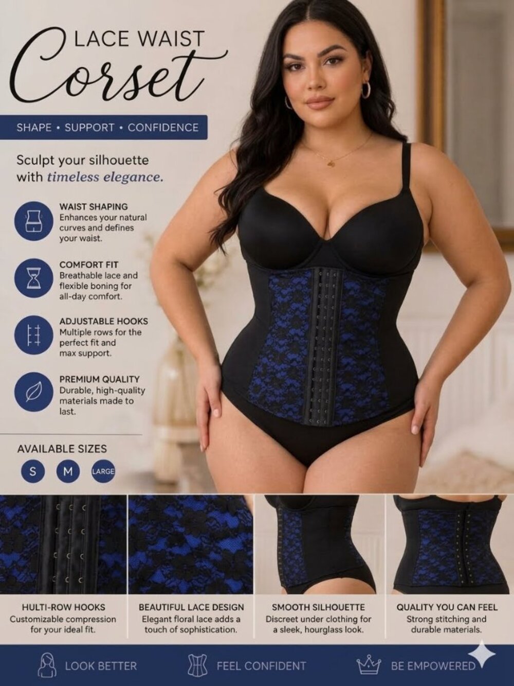 Waist Trainer Shapewear Tummy Control Cincher Blue Women Large